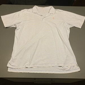 B Draddy Sport Mens White/Blue Striped 3 Button Golf Polo Shirt - Size XL